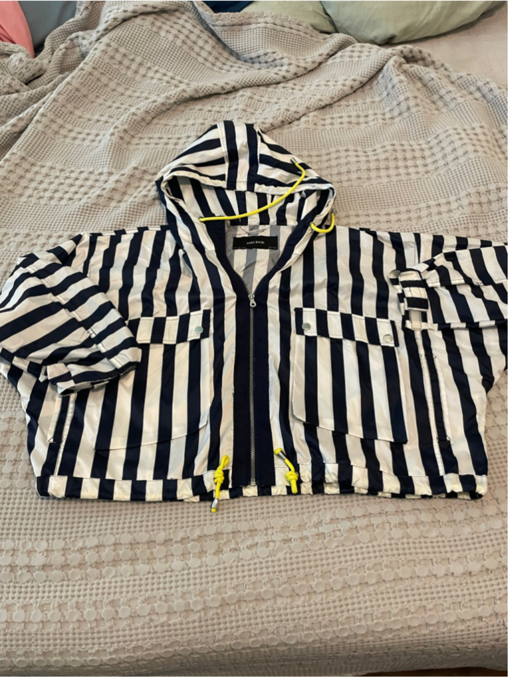 Women's Zara Basic Striped Utility Jacket, Size L, cropped wind jacket
